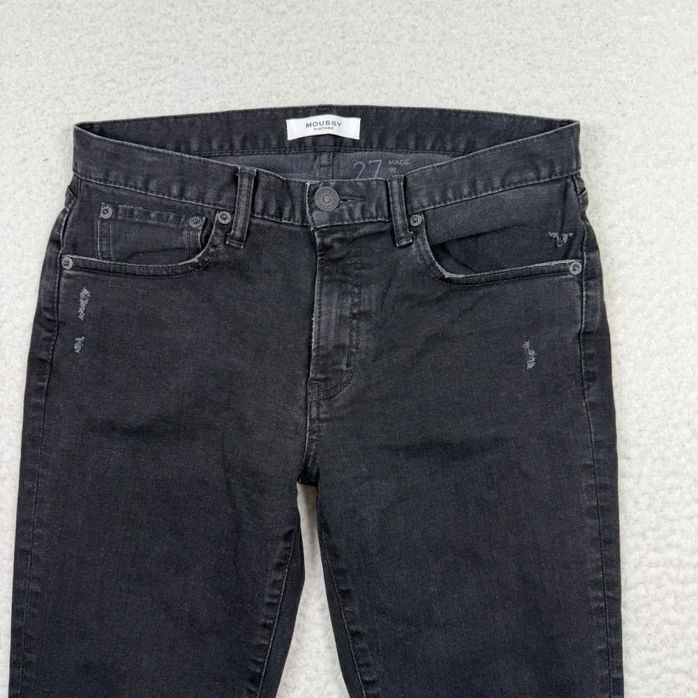 Moussy Vintage Ithan Jeans Women‎ 27 Black Distressed Skinny Japan Split Hem
